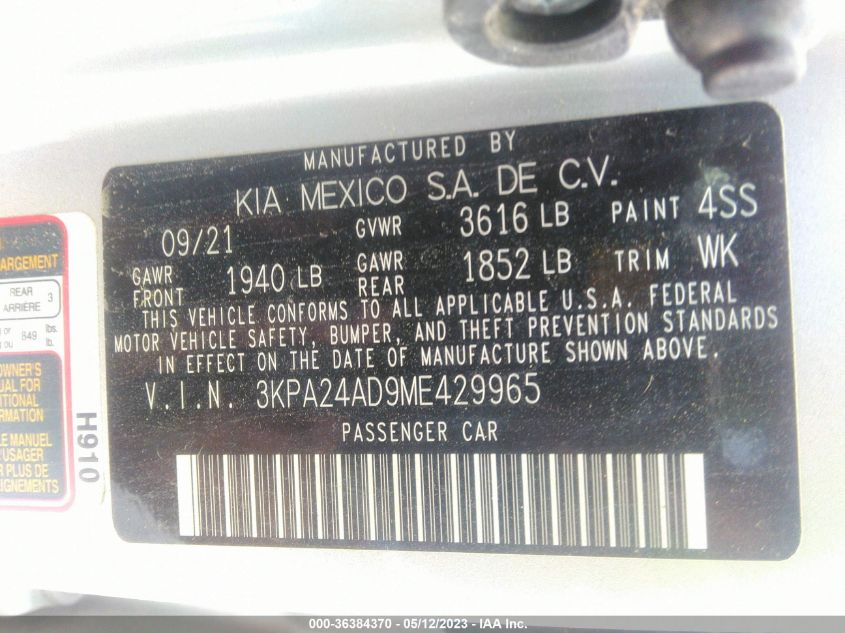 2021 KIA RIO S 3KPA24AD9ME429965