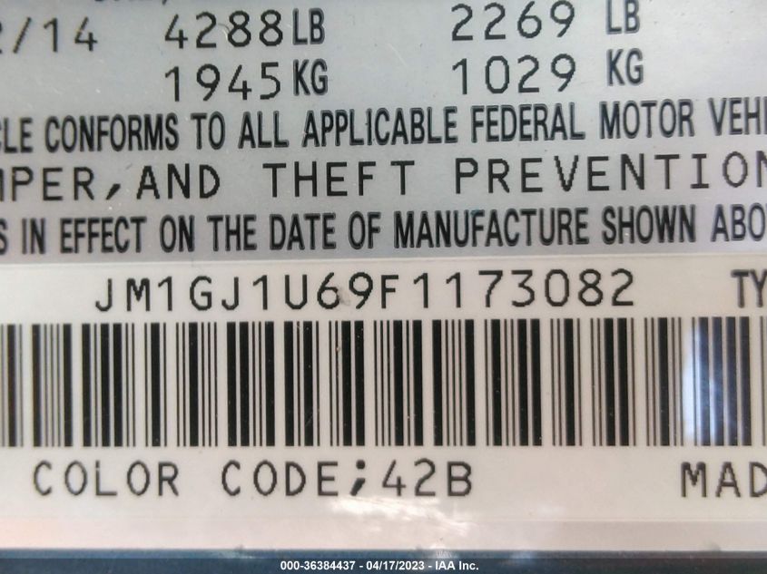 2015 MAZDA MAZDA6 I SPORT - JM1GJ1U69F1173082