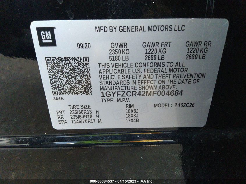 2021 CADILLAC XT4 FWD PREMIUM LUXURY 1GYFZCR42MF004684