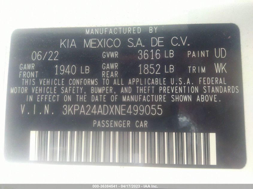 2022 KIA RIO LX - 3KPA24ADXNE499055