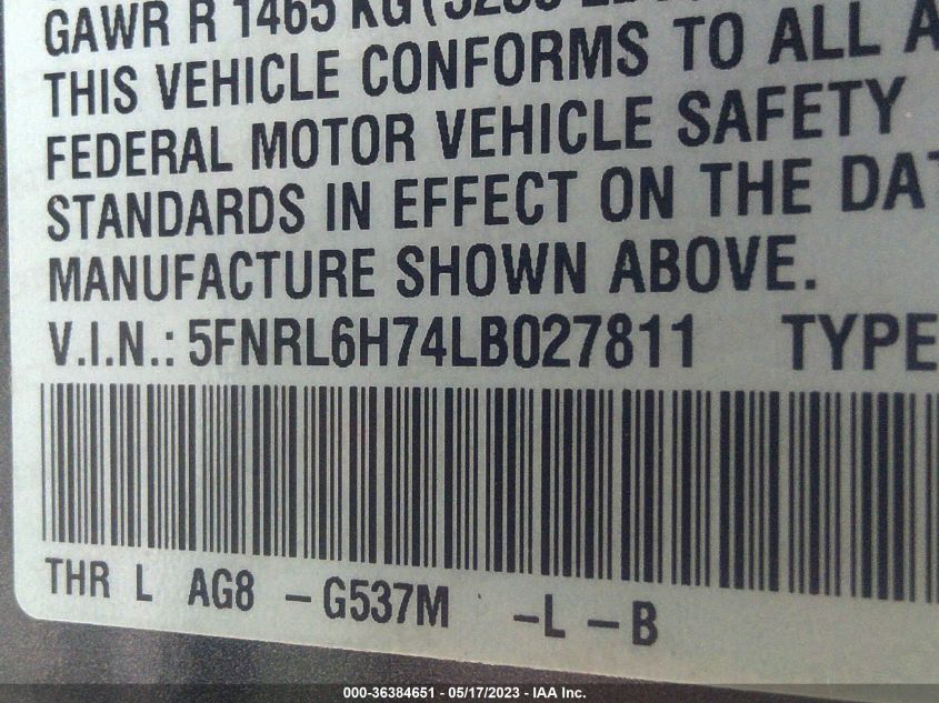 2020 HONDA ODYSSEY EX-L - 5FNRL6H74LB027811