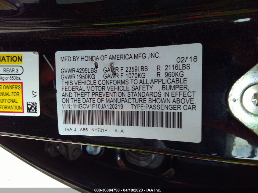 2018 HONDA ACCORD SEDAN LX 1.5T - 1HGCV1F10JA120219