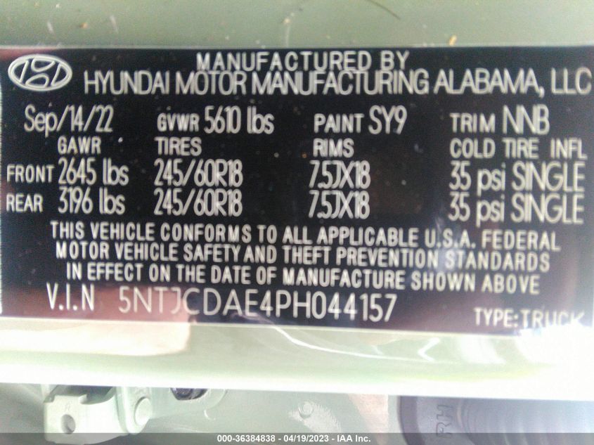 2023 HYUNDAI SANTA CRUZ SEL 5NTJCDAE4PH044157