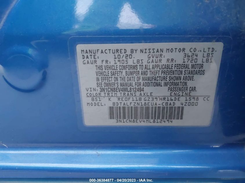 2021 NISSAN VERSA SV - 3N1CN8EV4ML812494