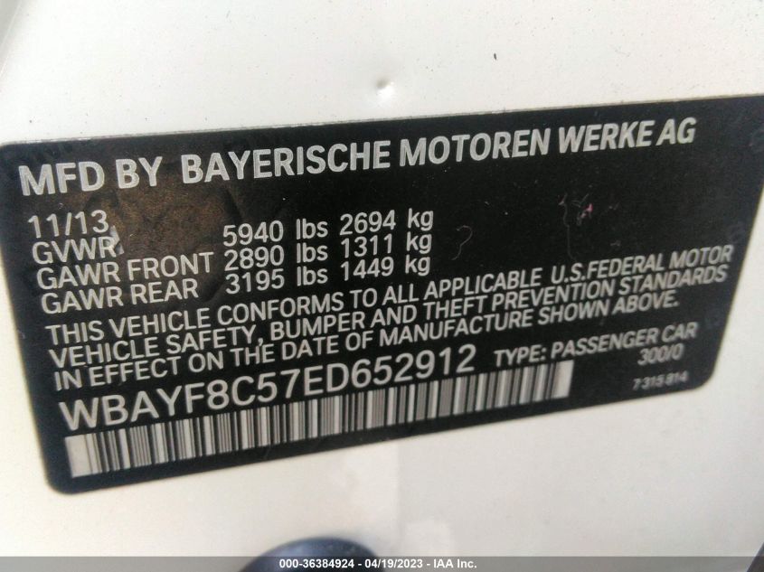 2014 BMW 7 SERIES 750LI XDRIVE - WBAYF8C57ED652912