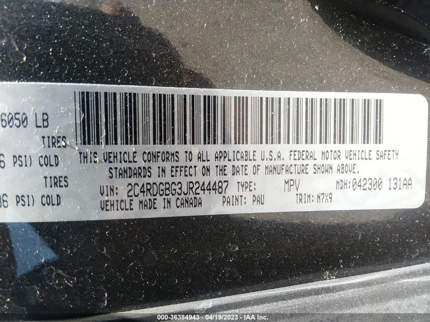 2018 DODGE GRAND CARAVAN SE PLUS - 2C4RDGBG3JR244487