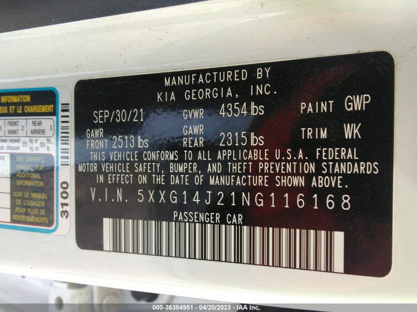 2022 KIA K5 LXS - 5XXG14J21NG116168