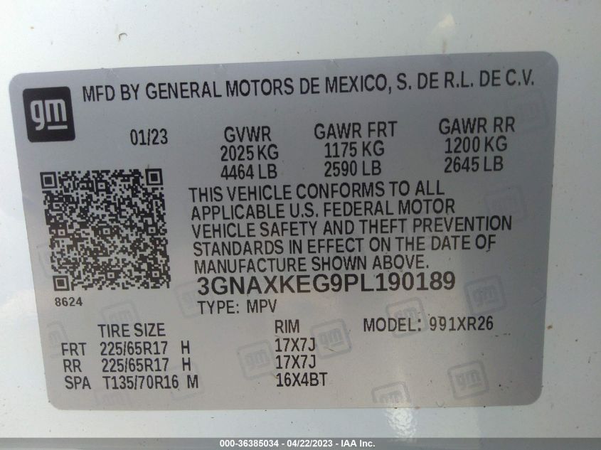 2023 CHEVROLET EQUINOX LT - 3GNAXKEG9PL190189