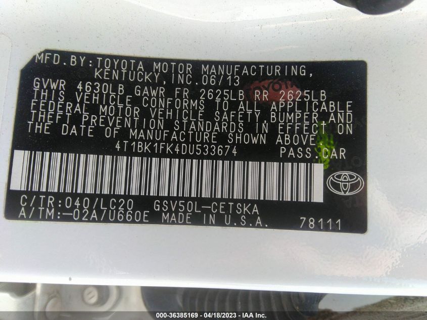 2013 TOYOTA CAMRY SE/XLE - 4T1BK1FK4DU533674