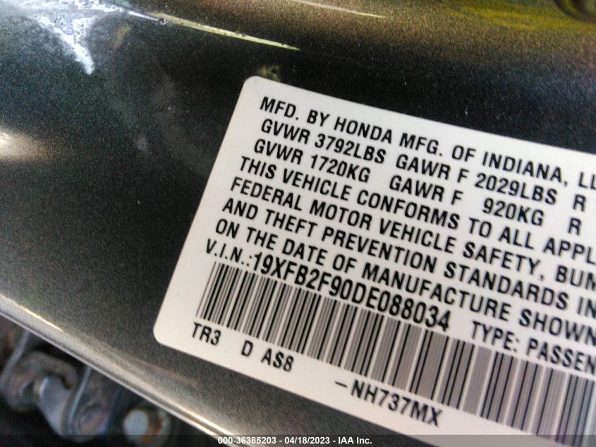 2013 HONDA CIVIC SDN EX-L - 19XFB2F90DE088034