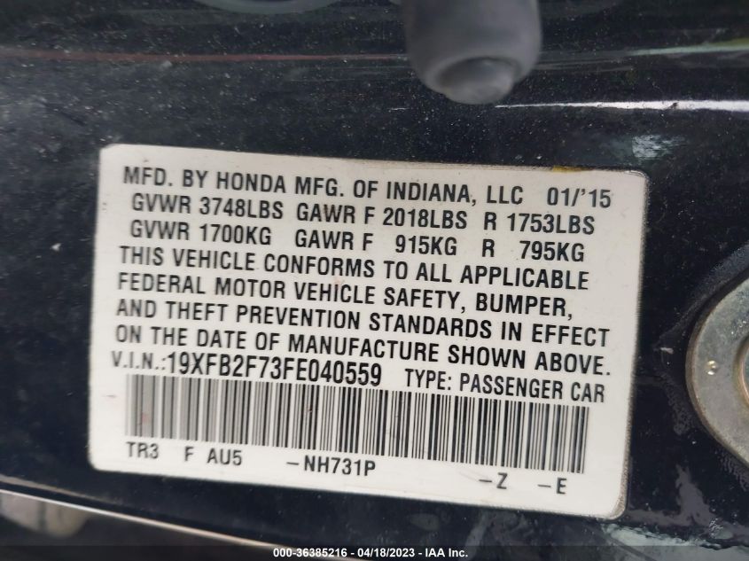 2015 HONDA CIVIC SEDAN SE - 19XFB2F73FE040559