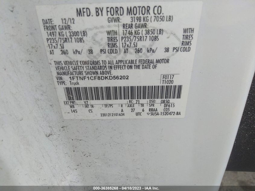 2013 FORD F-150 XL/XLT - 1FTNF1CF8DKD56202