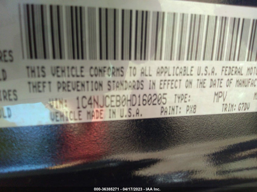 VIN 1C4NJCEB0HD160205 2017 JEEP COMPASS LATITUDE
