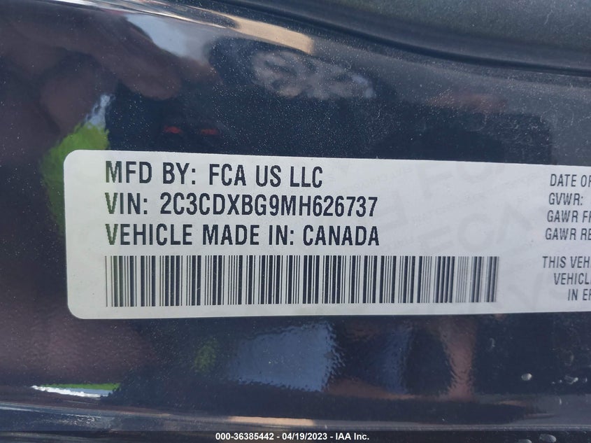 VIN 2C3CDXBG9MH626737 2021 DODGE CHARGER SXT