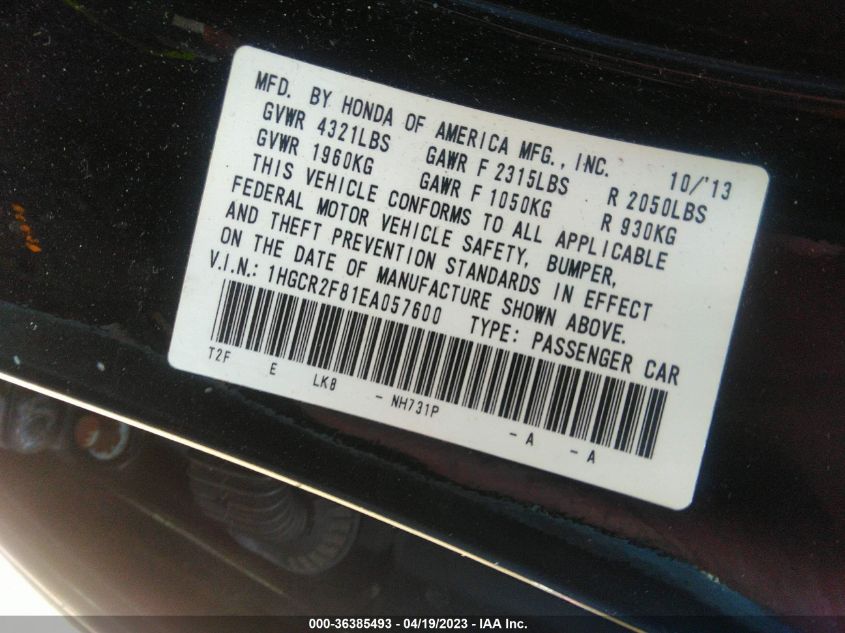 2014 HONDA ACCORD SEDAN EX-L - 1HGCR2F81EA057600