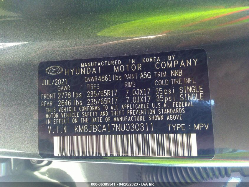 2022 HYUNDAI TUCSON HYBRID BLUE - KM8JBCA17NU030311