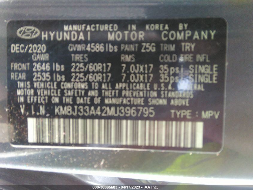 2021 HYUNDAI TUCSON VALUE - KM8J33A42MU396795