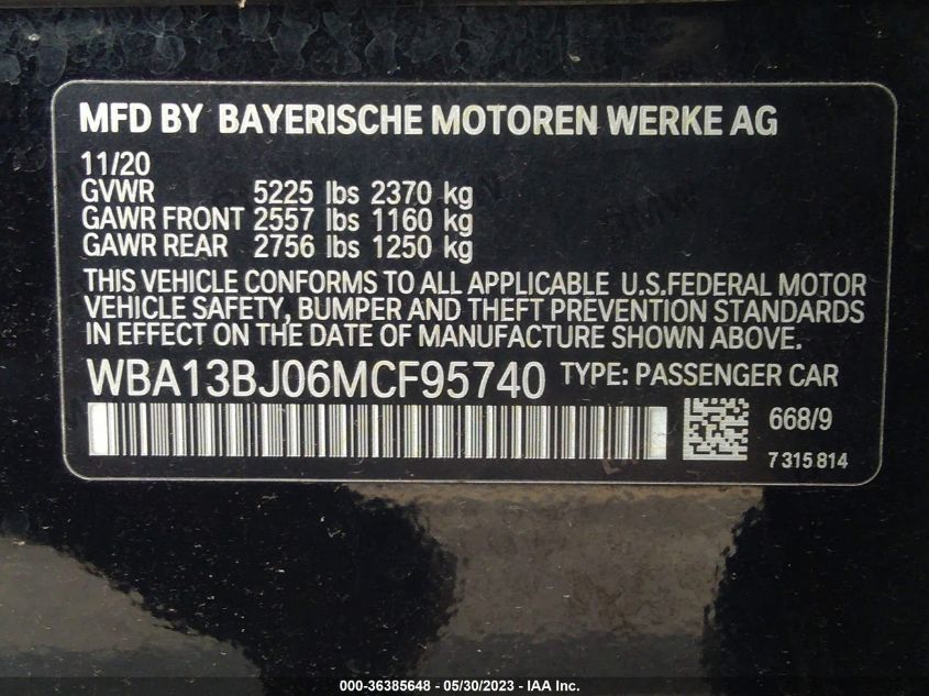 2021 BMW 5 SERIES 530I XDRIVE - WBA13BJ06MCF95740