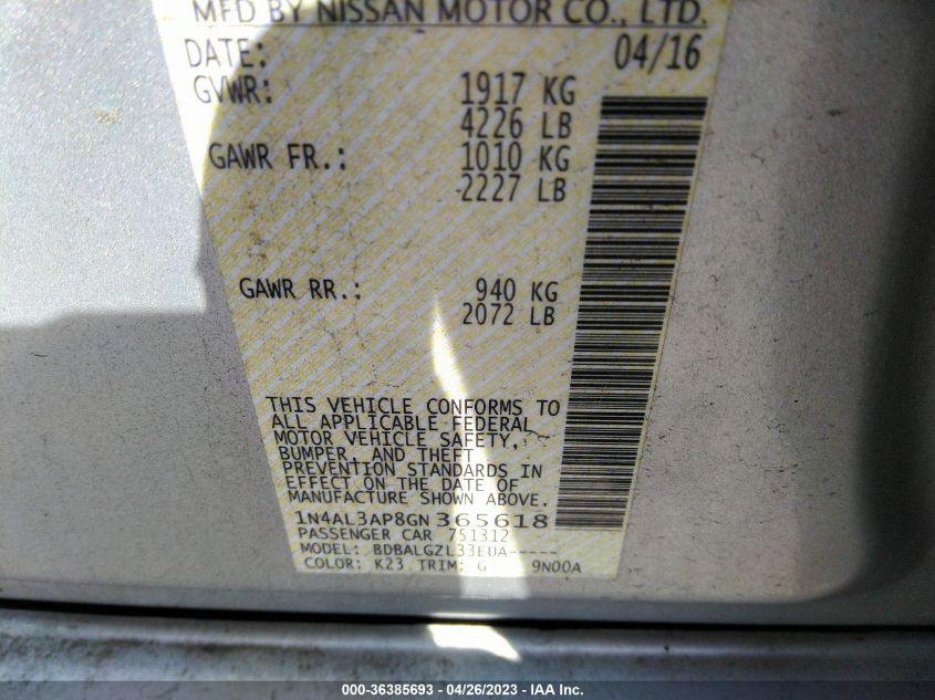 2016 NISSAN ALTIMA 2.5 - 1N4AL3AP8GN365618