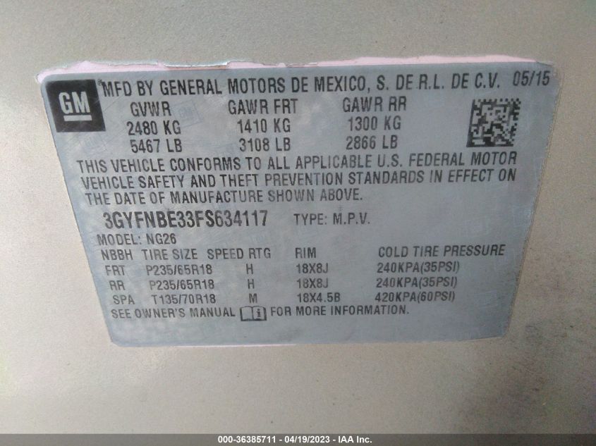 2015 CADILLAC SRX LUXURY COLLECTION - 3GYFNBE33FS634117