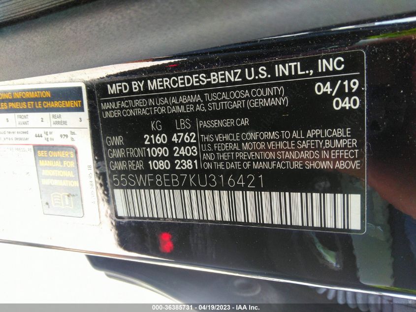 2019 MERCEDES-BENZ C-CLASS C 300 - 55SWF8EB7KU316421