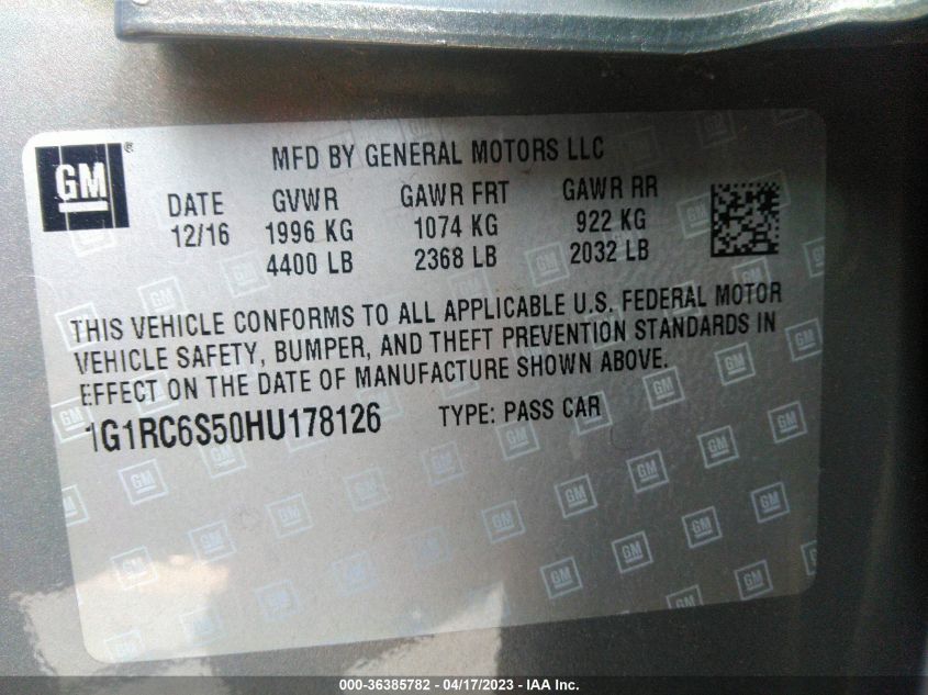 2017 CHEVROLET VOLT LT - 1G1RC6S50HU178126