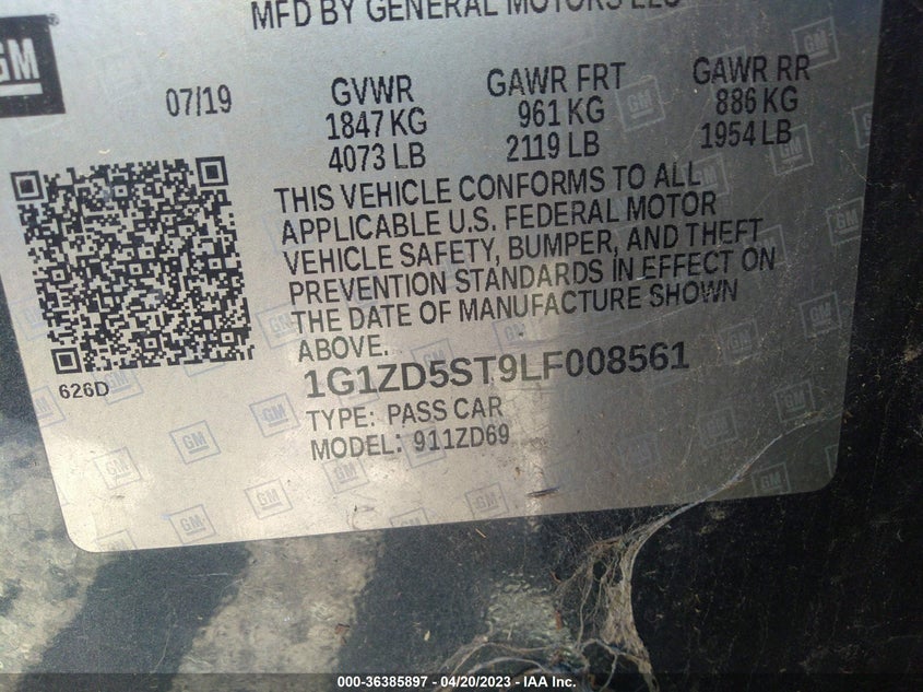 VIN 1G1ZD5ST9LF008561 2020 CHEVROLET MALIBU LT