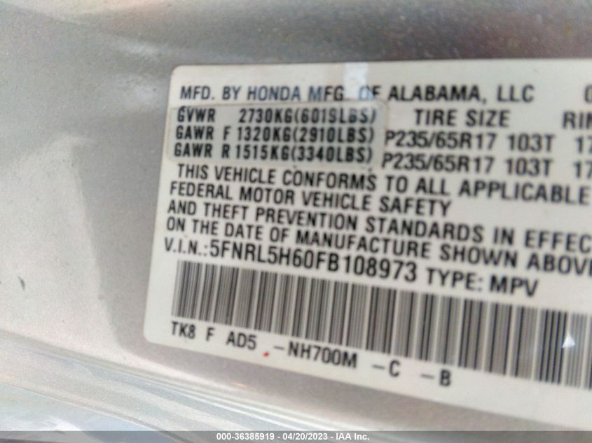 2015 HONDA ODYSSEY EX-L - 5FNRL5H60FB108973