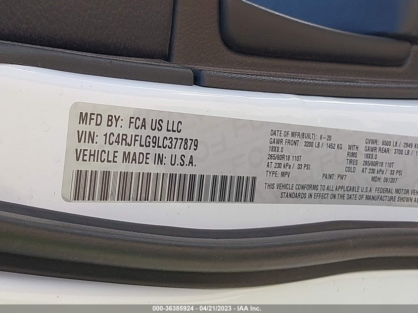 VIN 1C4RJFLG9LC377879 2020 JEEP GRAND CHEROKEE TRAILHAWK