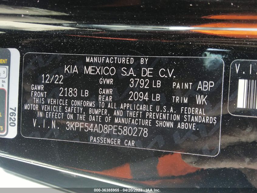 2023 KIA FORTE GT-LINE - 3KPF54AD8PE580278
