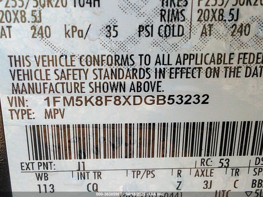 2013 FORD EXPLORER LIMITED - 1FM5K8F8XDGB53232