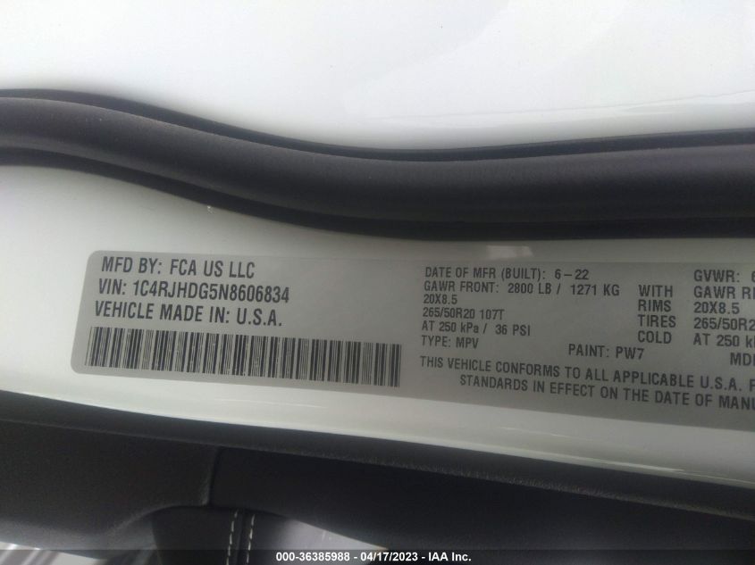 2022 JEEP GRAND CHEROKEE OVERLAND - 1C4RJHDG5N8606834