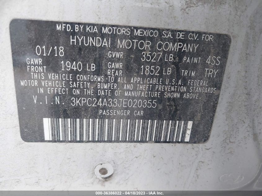 2018 HYUNDAI ACCENT SE - 3KPC24A33JE020355