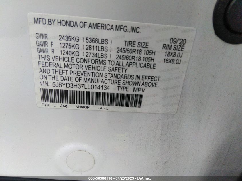 2020 ACURA MDX - 5J8YD3H37LL014134
