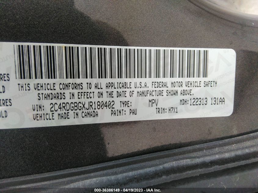 2018 DODGE GRAND CARAVAN SE - 2C4RDGBGXJR180402