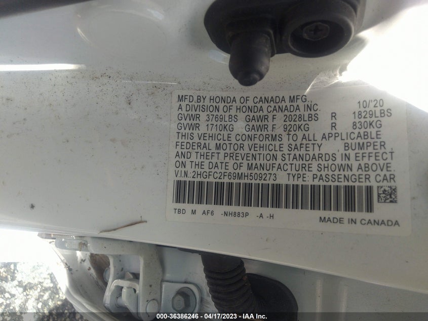VIN 2HGFC2F69MH509273 2021 HONDA CIVIC SEDAN LX