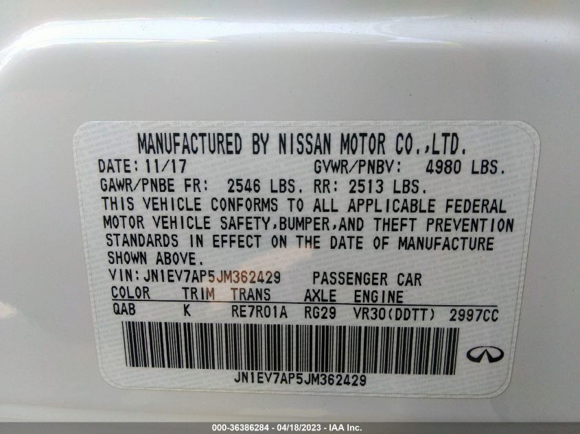2018 INFINITI Q50 3.0T LUXE - JN1EV7AP5JM362429