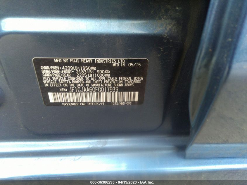 2015 SUBARU IMPREZA SEDAN - JF1GJAA60FG017939