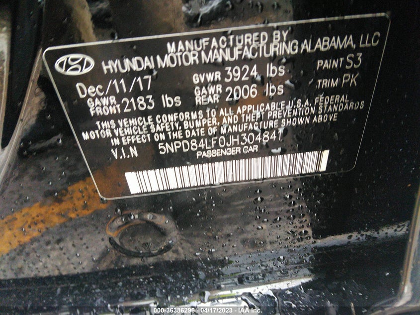 VIN 5NPD84LF0JH304841 2018 HYUNDAI ELANTRA SEL