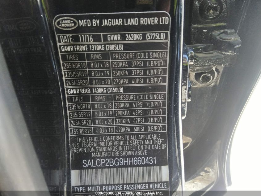 2017 LAND ROVER DISCOVERY SPORT SE - SALCP2BG9HH660431