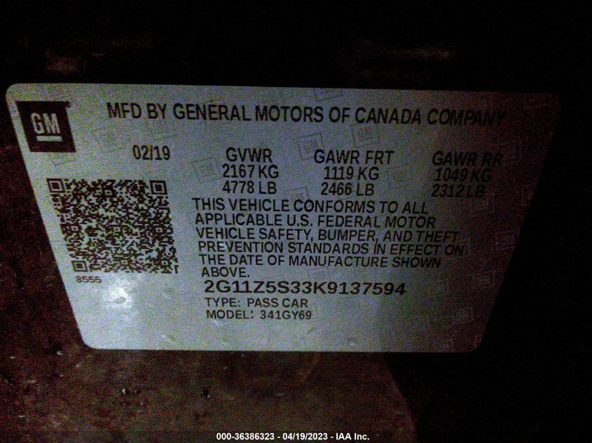 2019 CHEVROLET IMPALA LT - 2G11Z5S33K9137594