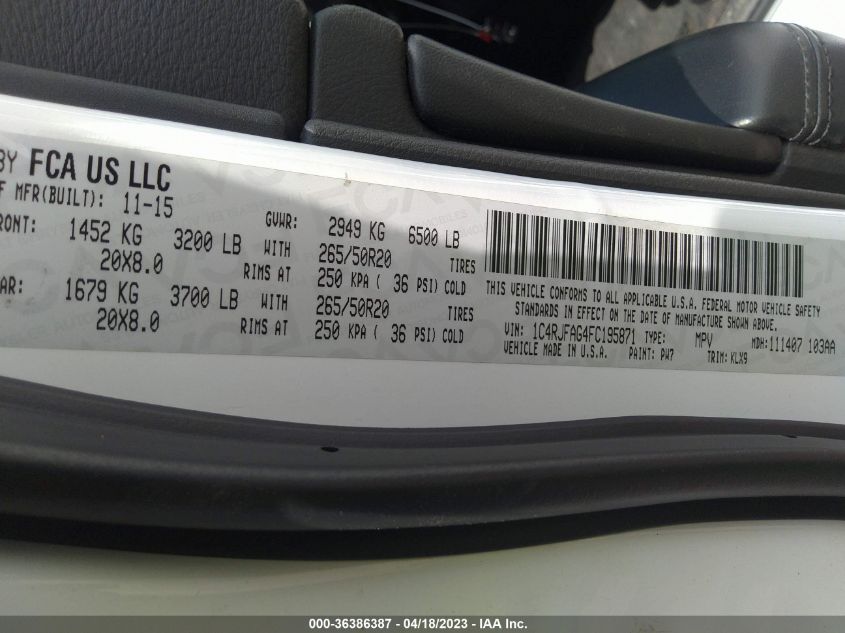2015 JEEP GRAND CHEROKEE ALTITUDE - 1C4RJFAG4FC195871
