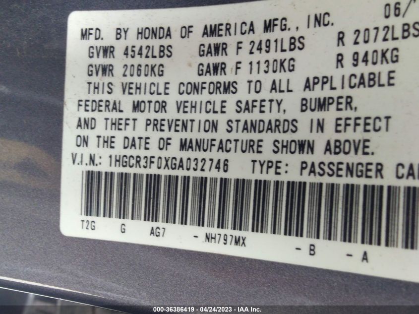 2016 HONDA ACCORD SEDAN EX-L - 1HGCR3F0XGA032746