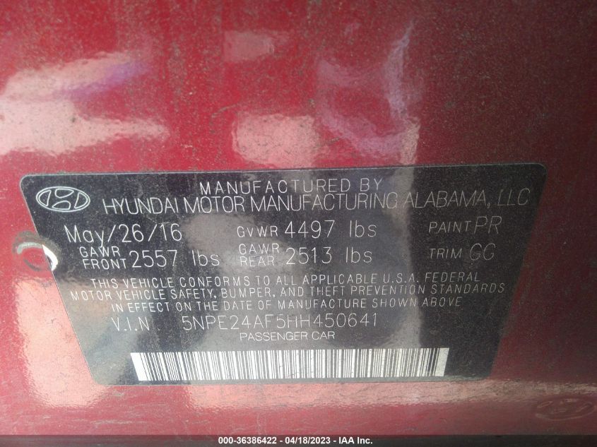 2017 HYUNDAI SONATA SE - 5NPE24AF5HH450641