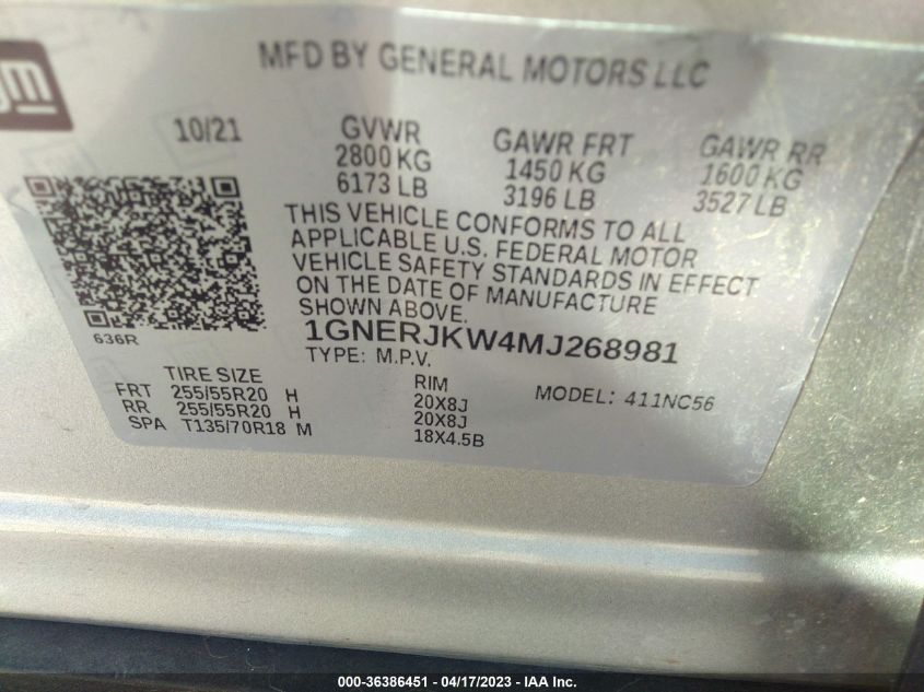 2021 CHEVROLET TRAVERSE RS - 1GNERJKW4MJ268981