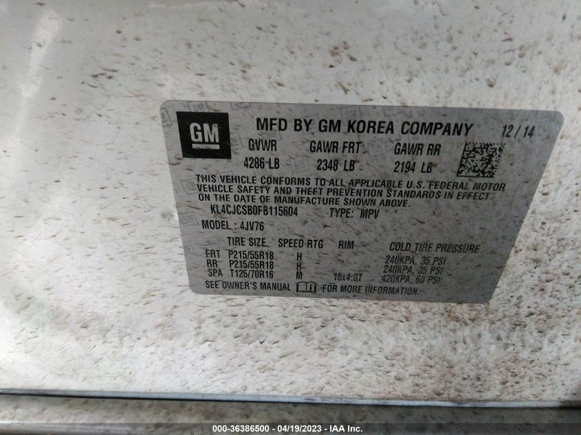 2015 BUICK ENCORE LEATHER - KL4CJCSB0FB115604
