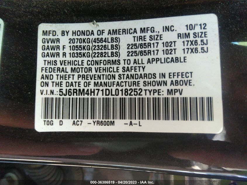 2013 HONDA CR-V EX-L - 5J6RM4H71DL018252