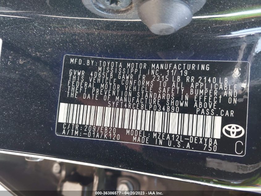 2020 TOYOTA COROLLA XSE - 5YFT4RCE8LP034890