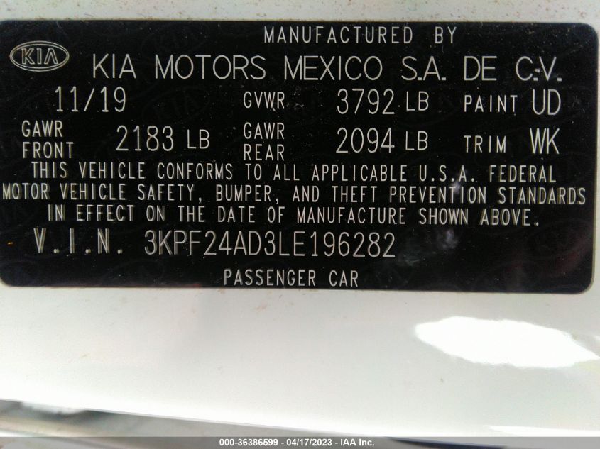 2020 KIA FORTE LXS - 3KPF24AD3LE196282