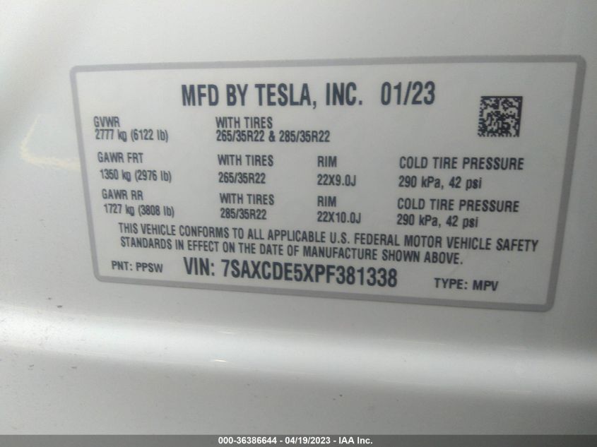 2023 Tesla Model X - 7SAXCDE5XPF381338